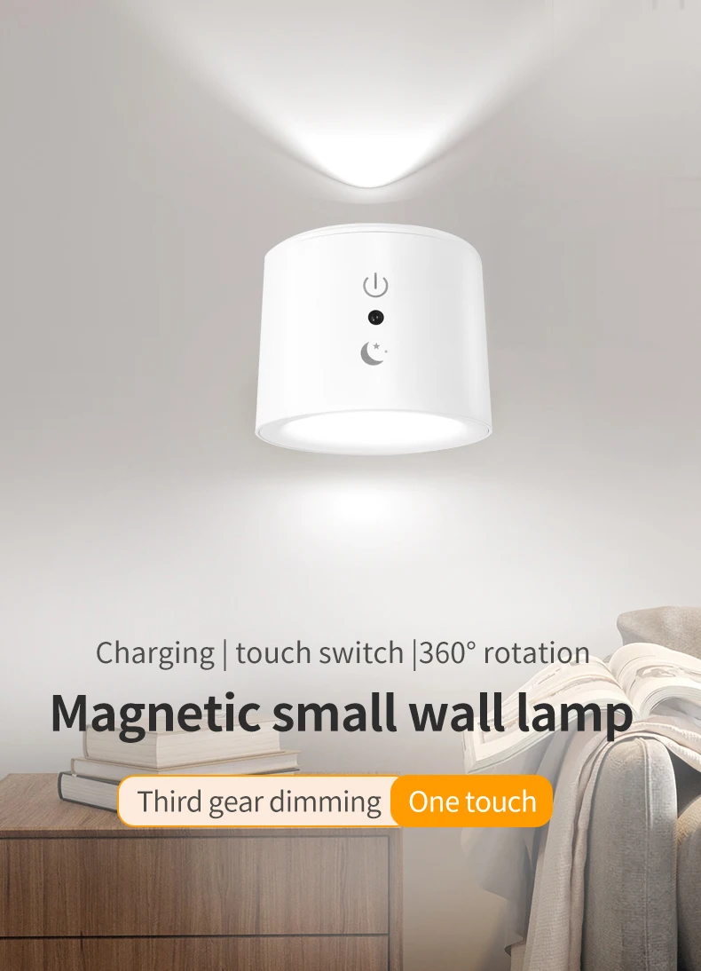 Wireless Round Cob Wall Lights Lamp 360 Rotating Magnet Fixation bedroom Stairs Hallway Kitchen Wall Light Inside Battery