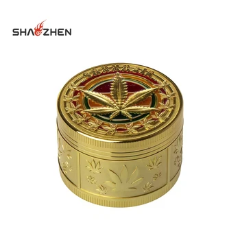 Wholesale Hot Selling the Lid With Leaf Pattern Cigarette Grinder with Zinc Alloy 4-layers Tobacco Grinder