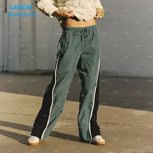 Custom Casual Color Block Flared Pants With Piping Wind-proof Nylon Cotton Women Street Wear