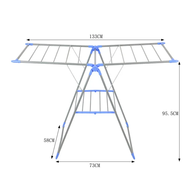Modern Outdoor Portable Iron Cloth Drying Rack Double Tiers with Flexible Wings Foldable Standing Type for Shoes and Bedding