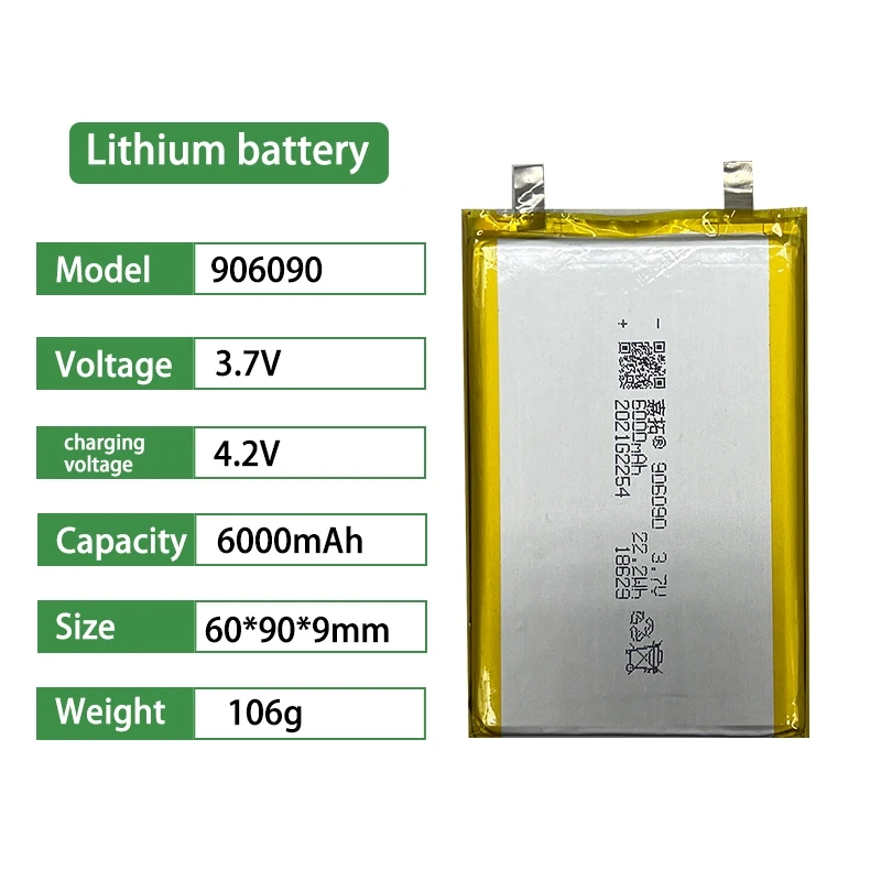 3.7V6000mAh 906090 Rechargeable 3.7V Lithium Polymer Battery Pack Soft ...