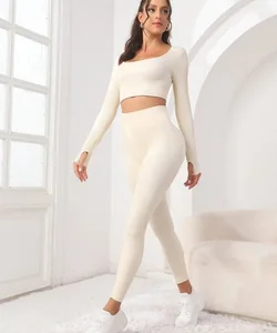 New Design Wholesale Custom High Quality Long Sleeve 2 Piece Yoga Set Plus Size Gym Fitness Sets for Women