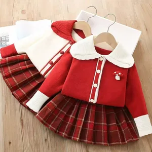 Casual Style Girls' Sweater Set Cute Mushroom Knit Long Cardigan and Solid Dress for Winter  Anti-Pilling