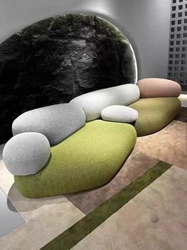 French Cream Style Lambswool Fabric Pebble Sofa Set for Modern Minimalist Living Room Moroso Inspired Design