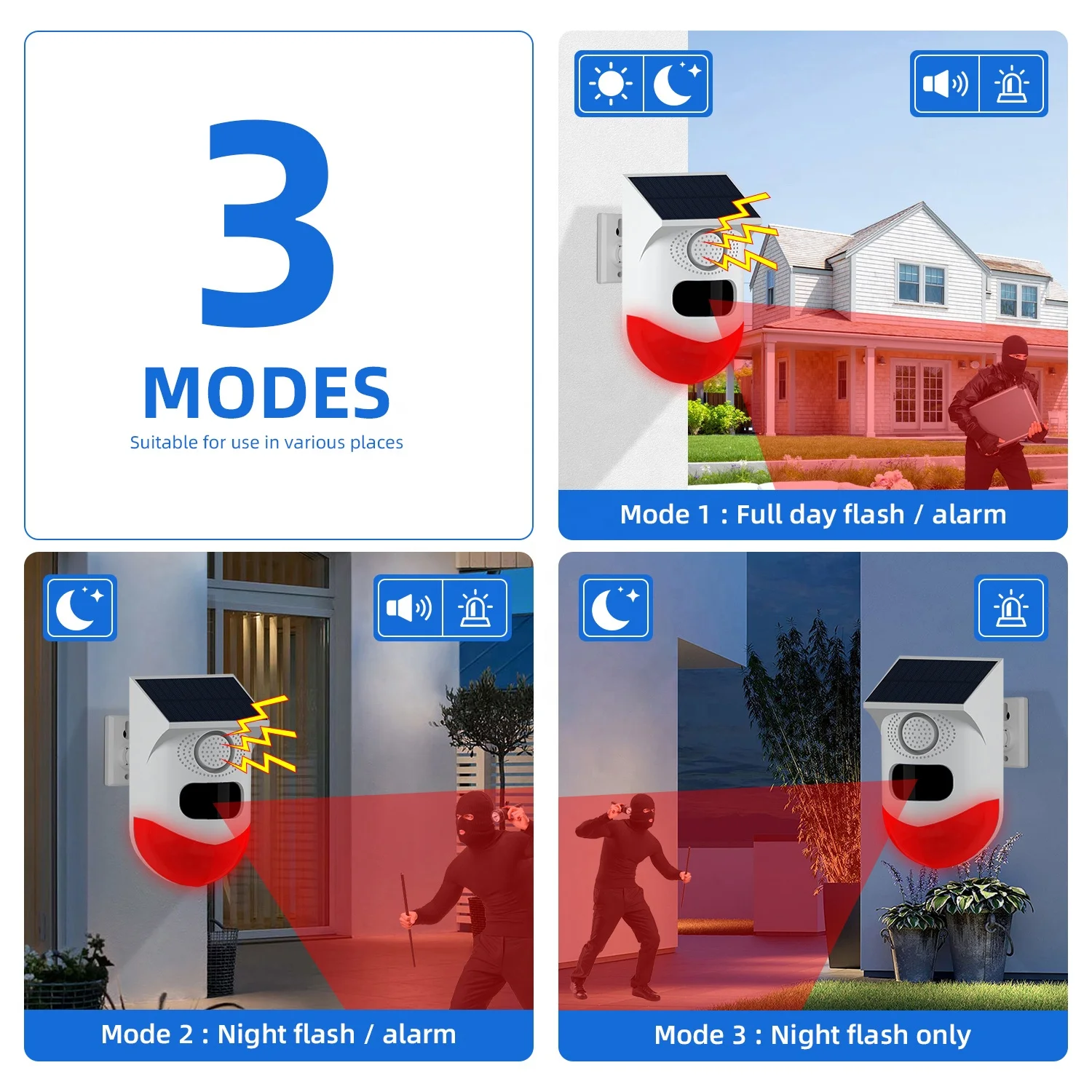 Outdoor WiFi Solar Infrared Motion Sensor Detector High Sound Strobe Siren Tuya PIR Sensors Waterproof Security Motion Alarms