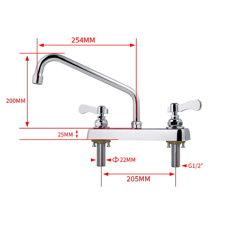 Hot Selling Modern Design Dual Handle Brass Water Tap Hot Cold Commercial Kitchen Sink Faucet for Application 2 Holes factory