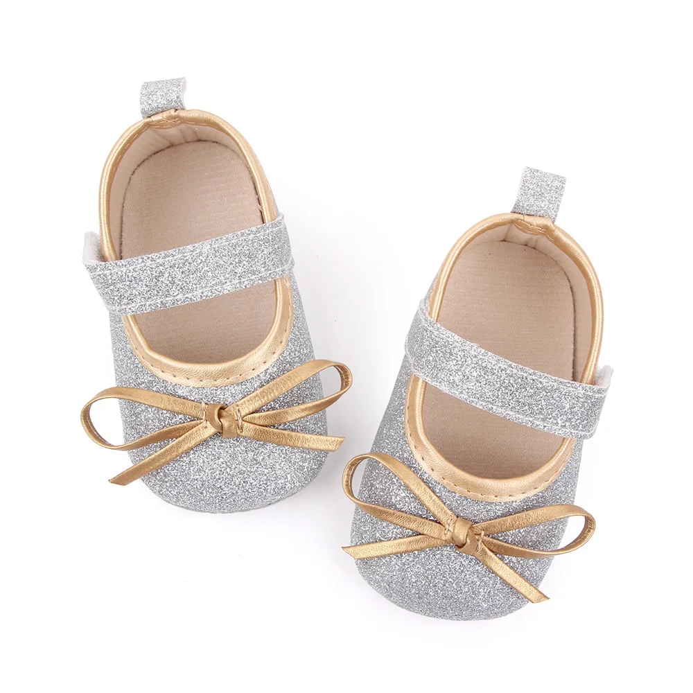 Fancy shining baby girl princess shoes bow-knot soft sole infant toddler shoes 0-1 year walking factory