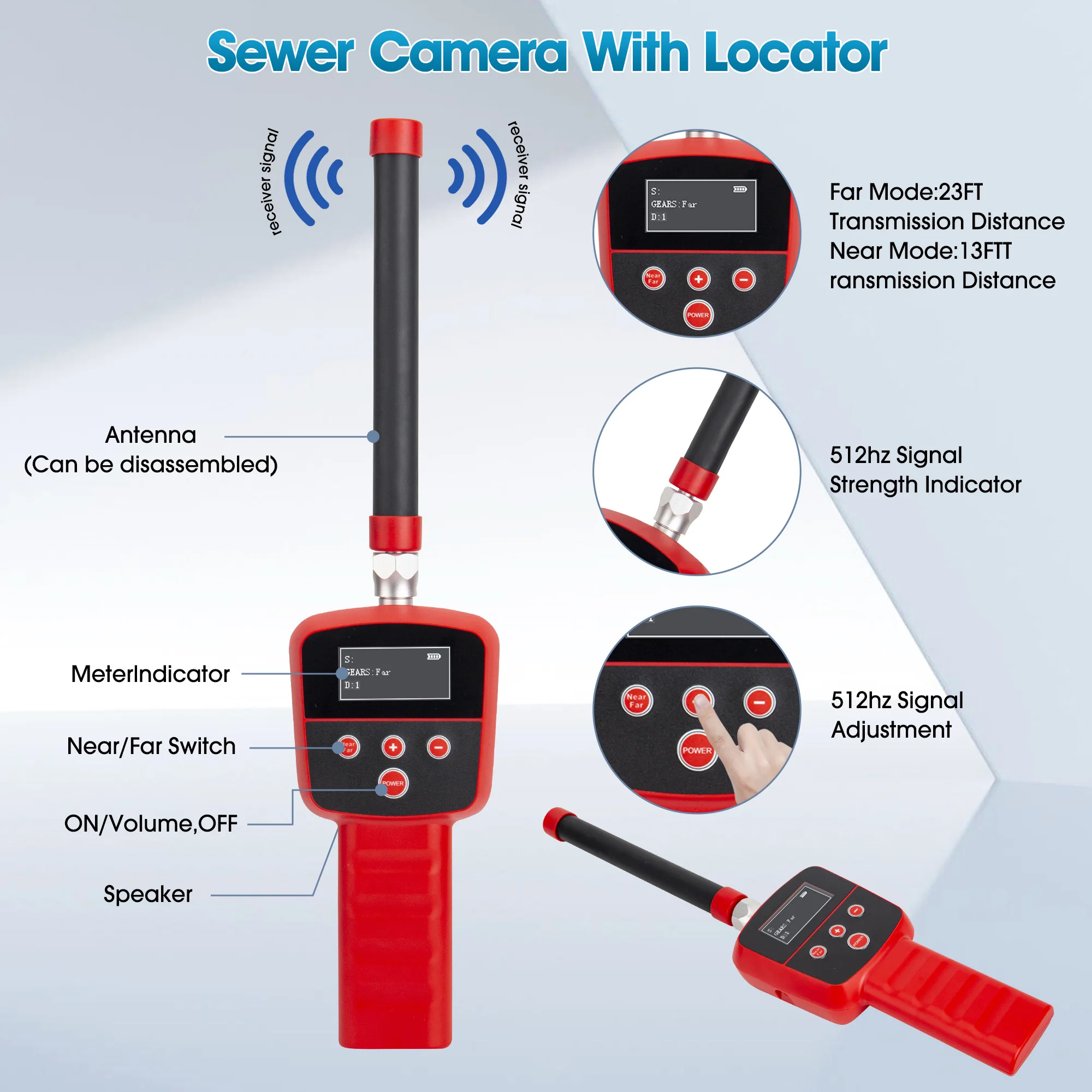 512hz Sonde&self&leveling 200m 1080P Head Sewer Camera 9inch Screen Waterproof Ip68 Pipe Video Inspection Camera Factory Price