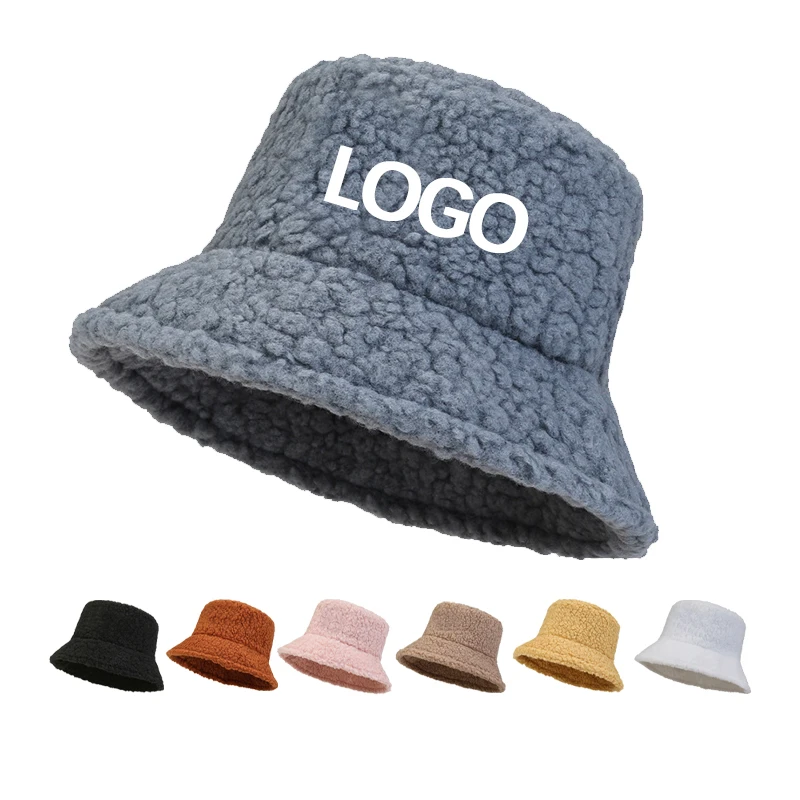 Factory direct selling solid color lamb wool warm keep winter bucket hat caps for men women