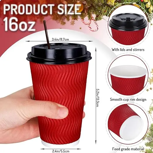 Disposable Coffee Cups Logo Customized Corrugated Paper Cups With Lid ...