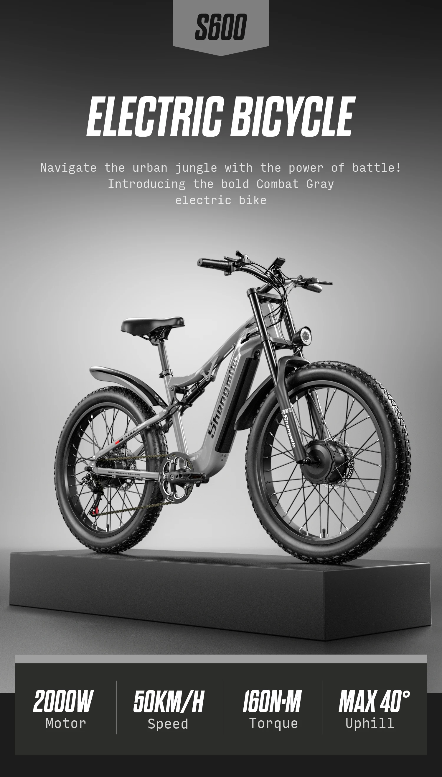 Hot S600 Adult 2000W Men's E-Mountain ebike with Two Motors, 48V17.5AH840WH Battery,26 Inch Wide Tyre Men's Electric Bike
