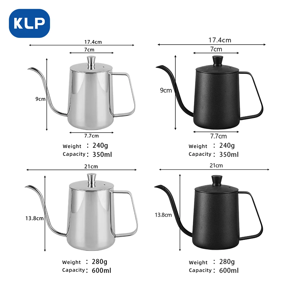 KLP 350ml 600ml Hand Drip Kettle Coffee Pot Pour Over 304 Stainless Steel Tea Coffee Kettle Gooseneck Coffee Tools Set