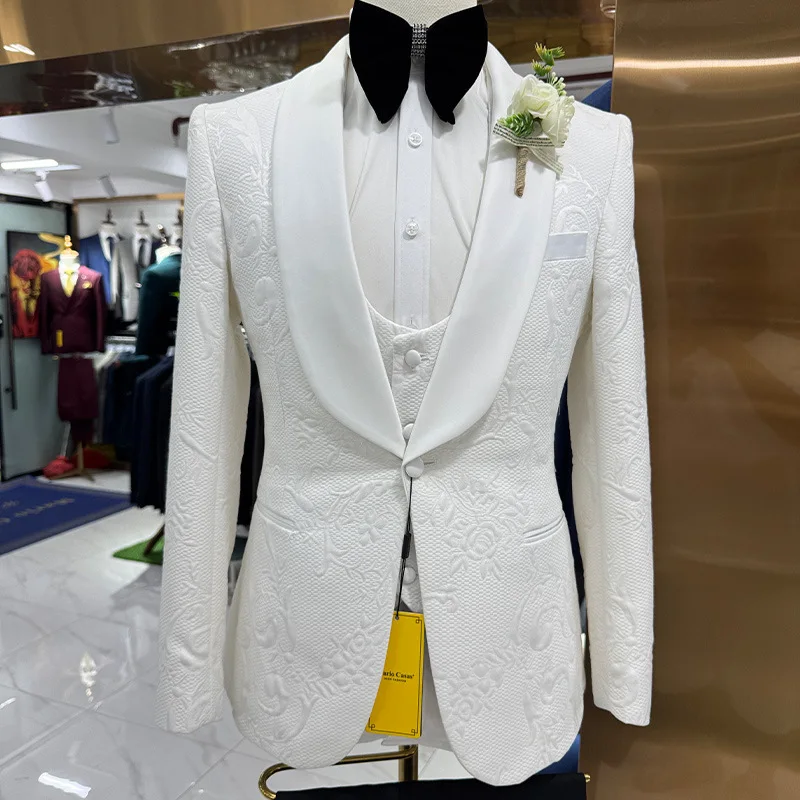 2025 Men's White Tuxedo Luxury Wedding Suit Anti-wrinkle