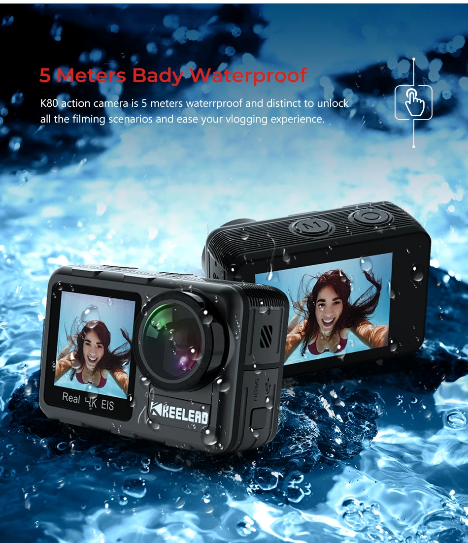 
 Keelead K80 4K 60FPS 20MP 2,0 сенсорный ЖК-экран EIS двойной экран Wi-Fi Веб-камера водонепроницаемый шлем спортивная видеокамера K80 Экшн-камера  