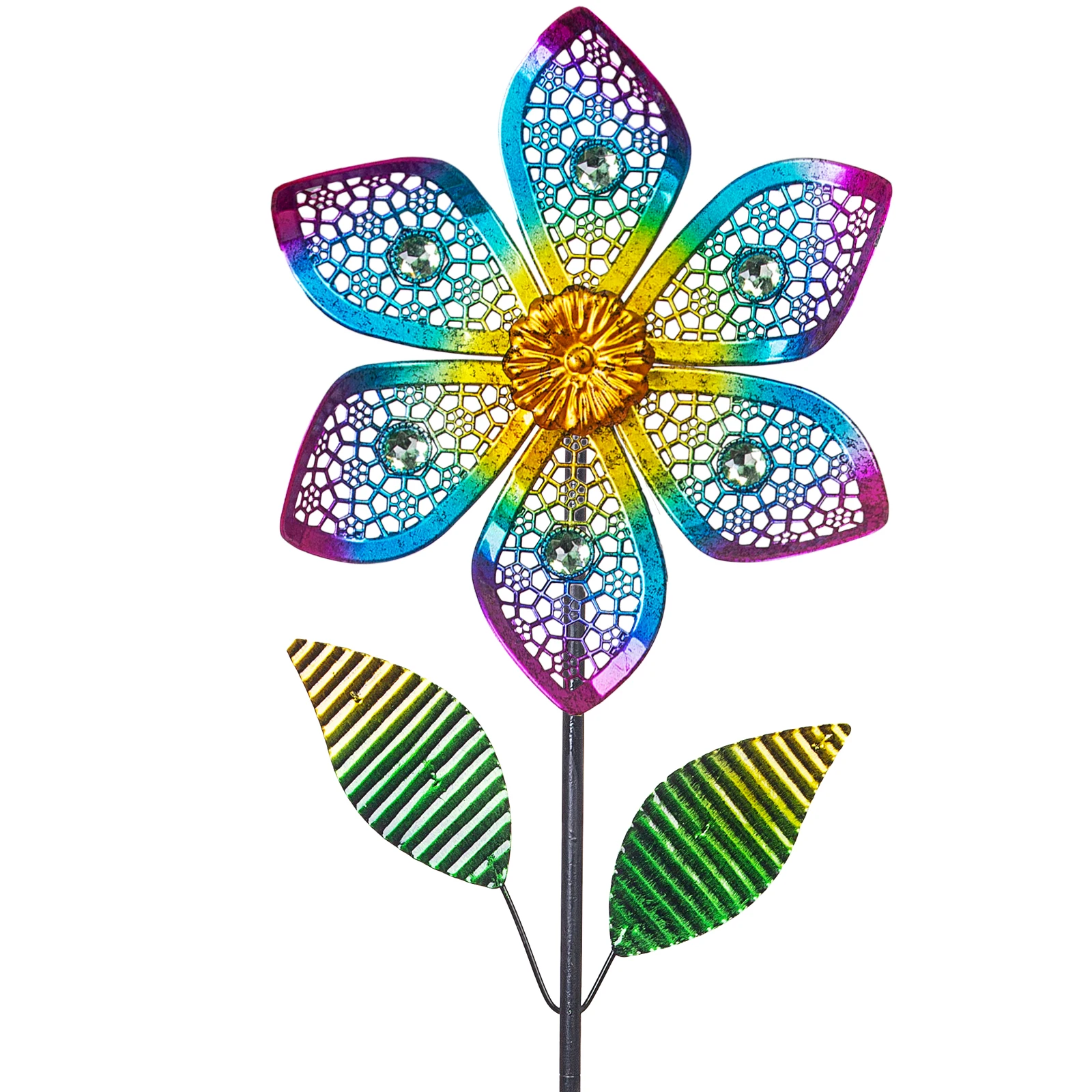 Wind Spinner with Metal Stake, Outdoor  Pinwheels Spinners Hollow-Out Flower Shape for Yard Lawn Patio Multi-color