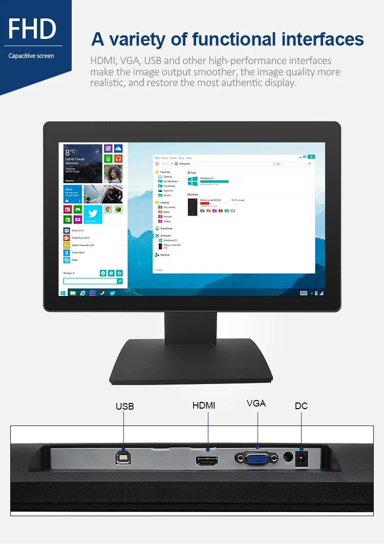 Factory 17.3 Inch Industrial Monitor LED Backlight New VGA/ Cable Pure Flat Panel Touch Screen LCD Display