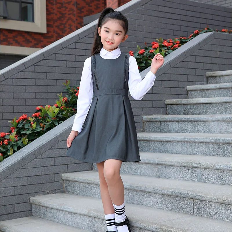grey uniform dress Collar Pinafore School Gray Color High Quality Grey Color Girls School Uniforms Children Cotton EXCLUSIVE