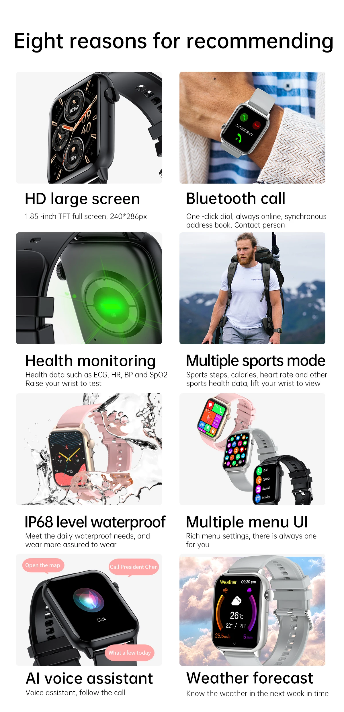 2023 the cheapest smart watch with 1.85 inch full touch screen sleep tracker nfc answer call smartwatch IP67 waterproof