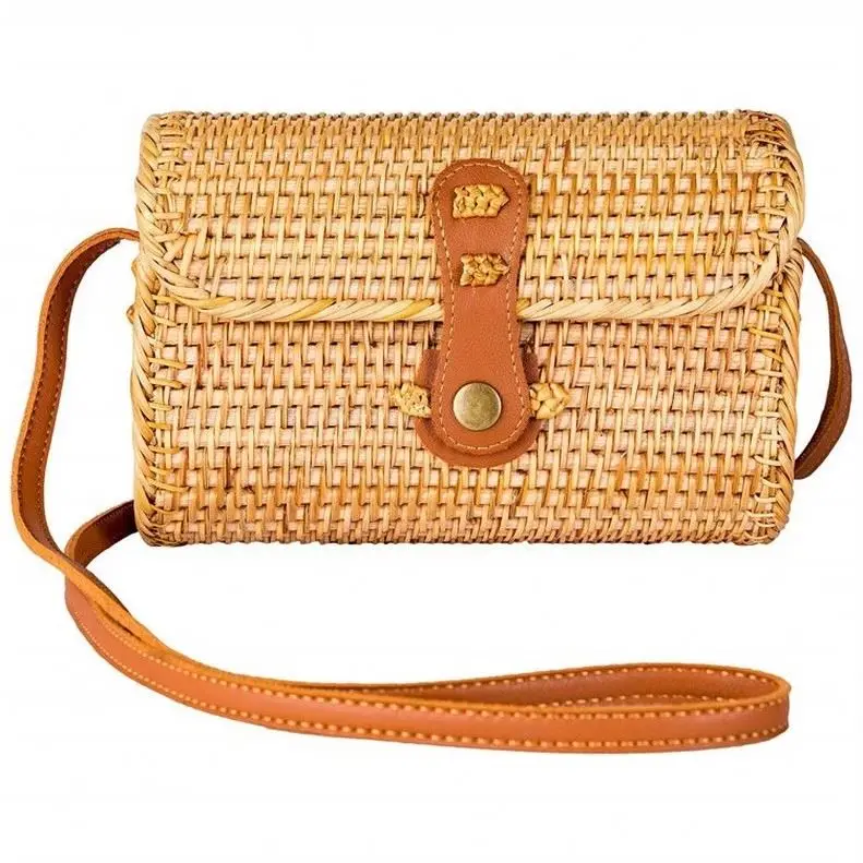 Tas pantai jerami musim panas tas anyaman sederhana tas tangan rotan impor  bahu Vietnam wanita grosir Macrame buatan tangan