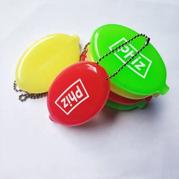 Custom logo Transparent Neon Coin Purse ,Rubber Squeeze Coin case Holder  ,PVC Coin Purse With Ball Keychain