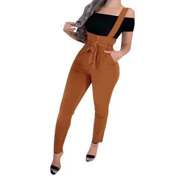Casual Slim Thin Pants For Women Jumpsuit High Waist Pants Female Black Trousers Belt Y12454