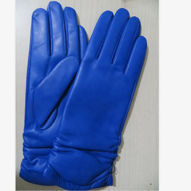 bright blue leather gloves