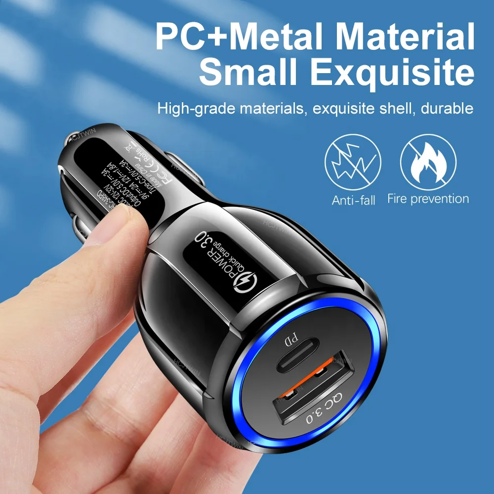 Type C PD 18W USB a Smart Power Delivery USB C PD Car Charger for