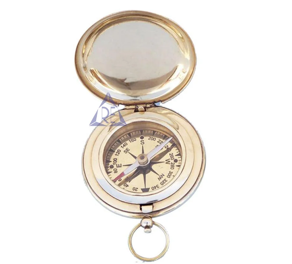 Vintage Brass Pocket Compass Nautical Marine Antique Push Button Collectibles 