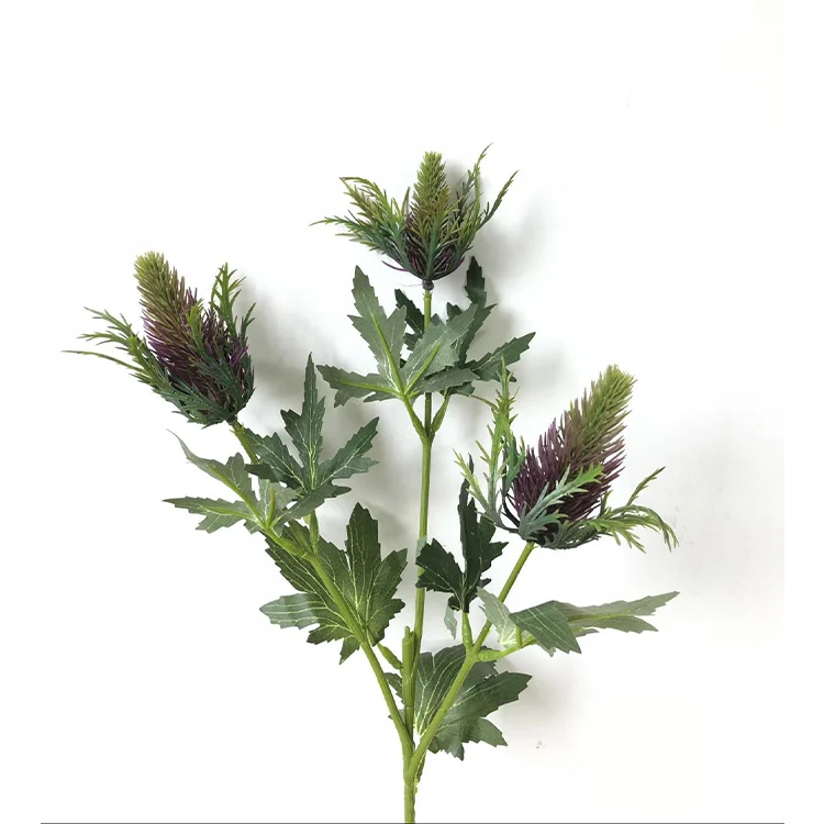 Bulk Order Artificial Thistle 3 Heads Plastic Decoration Creative Flowers Bouquet for Wedding