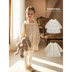 YOEHYAUL Custom Printed Floral 100% Cotton Dress Girls Kids Toddler Baby Dress Kids Children Baby Girl Crew Neck Floral Dress