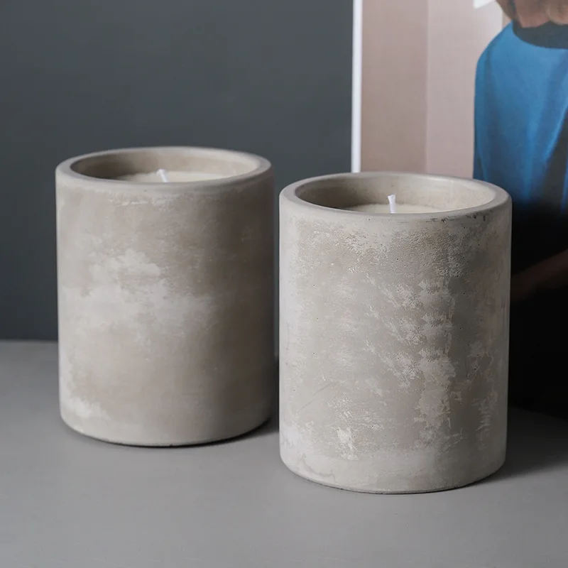 Wholesale Matte Concrete Candle Jar Custom Printed Cement Candle Jars Cylinder Scented Candles