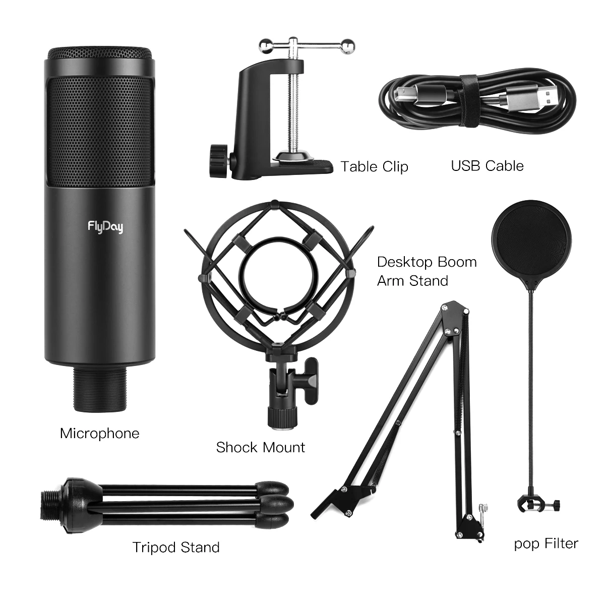 Flyday F1 Professional Recording Condenser Microphone Wire Microphones Kit Live Stream USB Vocal Microphone