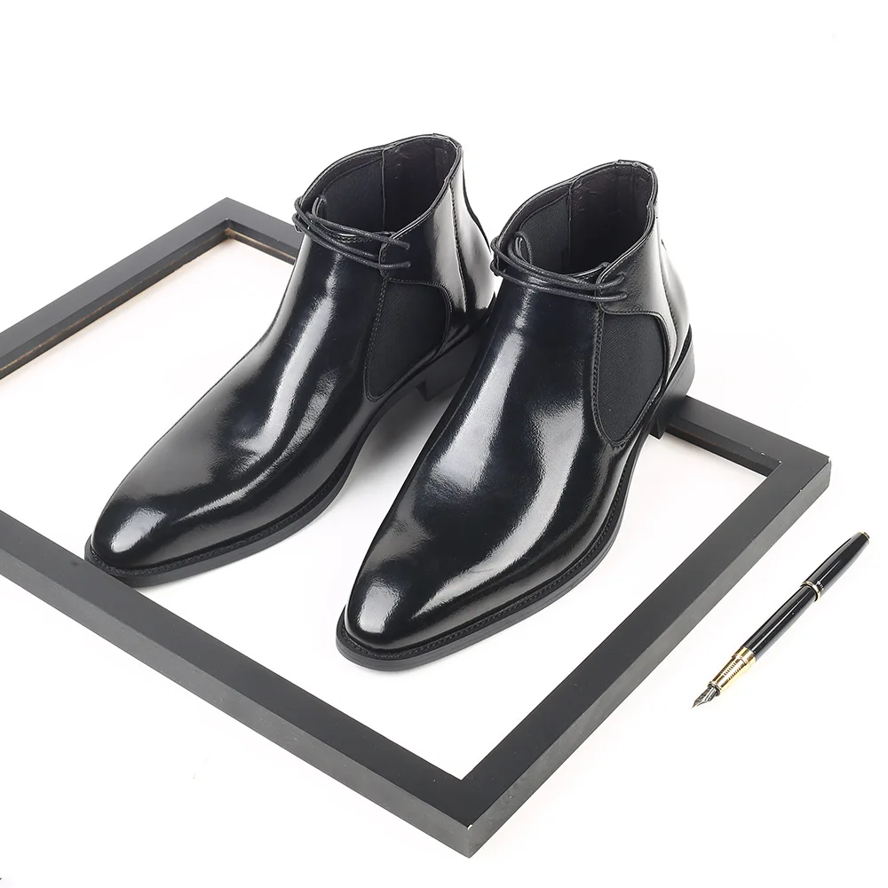 mens black dress boots amazon Retro Men Chelsea Boots PU Leather Formal Short Boots 2026 Pointed Classic  Men's Dress Boots Big Size 48