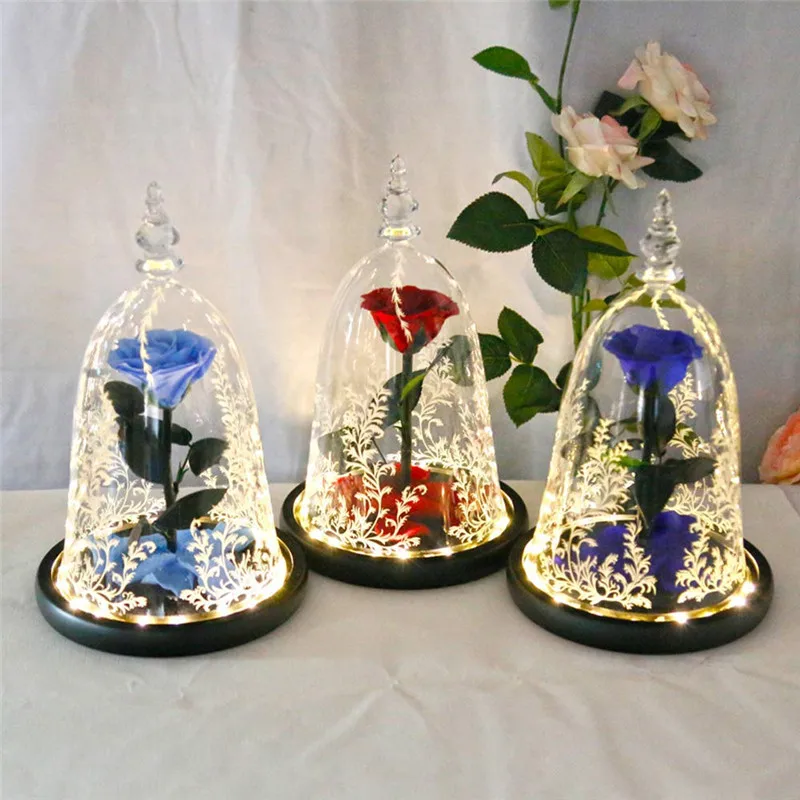 Real Rose Beauty and The Beast Preserved Rose Exclusive Rose In Glass Dome with Lights