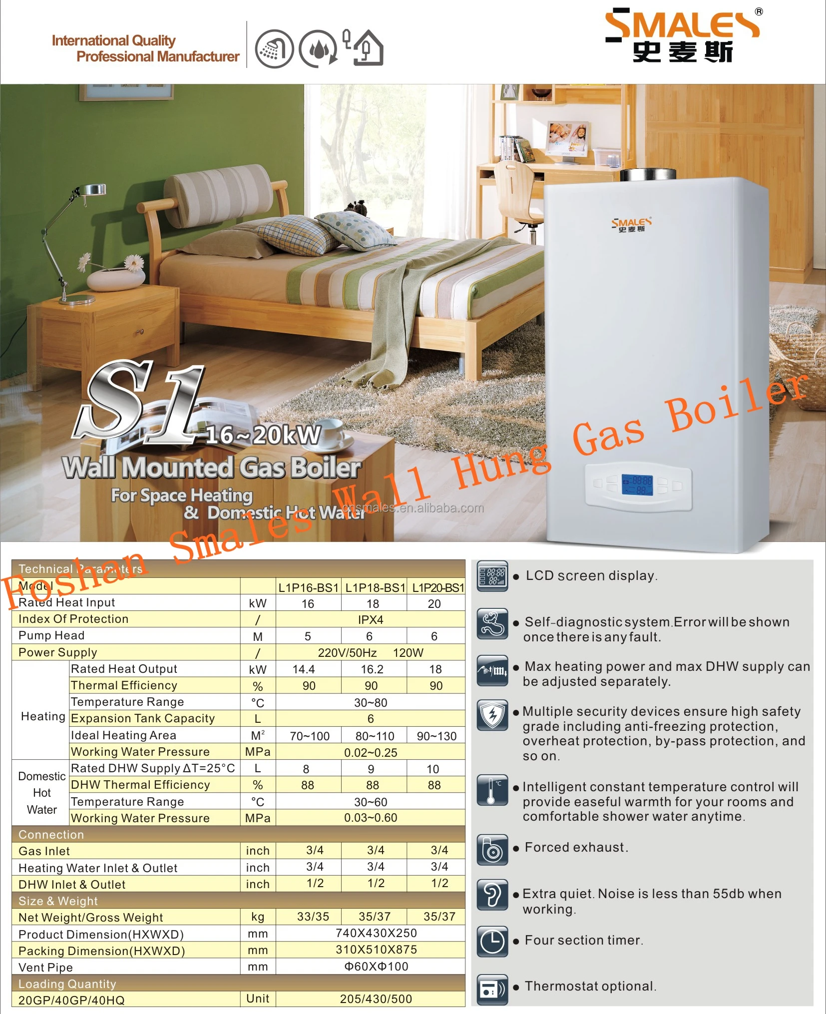 Smales Ce Standard Wall Mounted Gas Boiler Water Heater 16kw With Wifi Best Seller In Russia