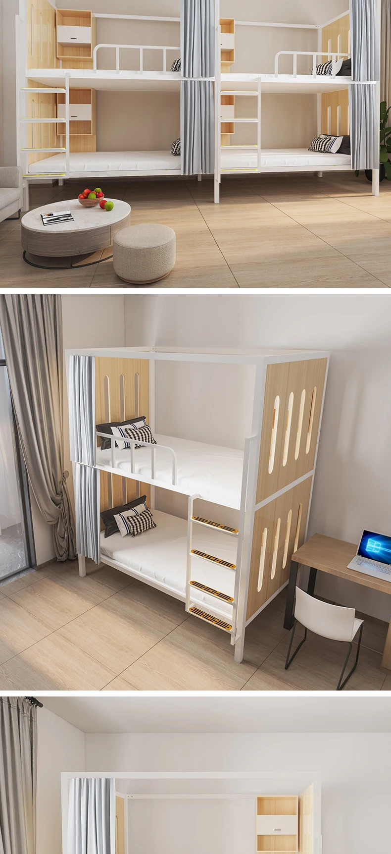 product double layer durable eco friendly space capsule dormitory bunk bed iron metal frame school apartment furniture-9