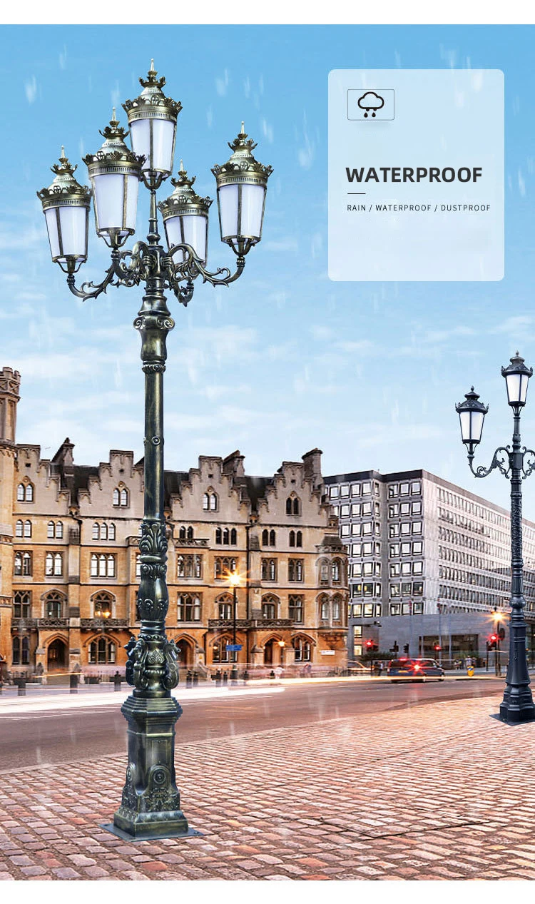 Professional manufacturer outdoor antique cast iron solar street post lamp led garden pole pillar light