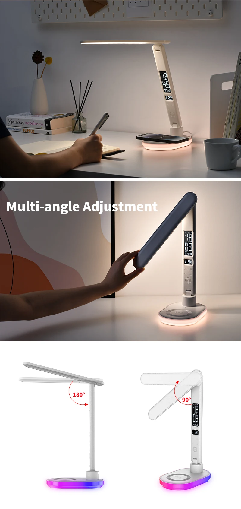 product business rgb light colorful atmosphere bedside 10w wireless charger usb output clock led table study read fold desk lamp-40