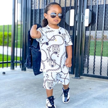 Children's clothing ins European and American New Trendy child hiphop print short sleeve two-piece set
