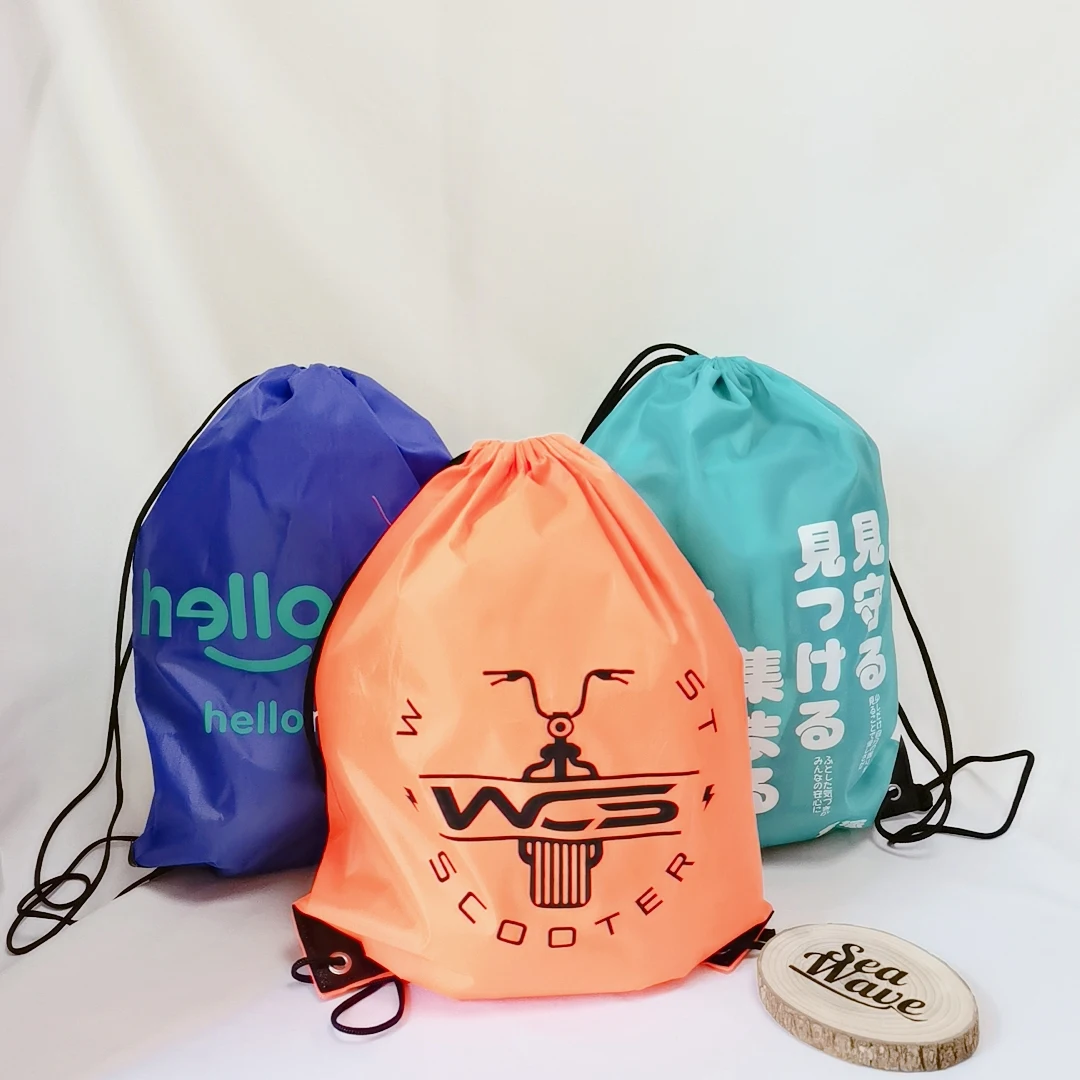 Custom Black Polyester Backpack Waterproof Polyester Drawstring