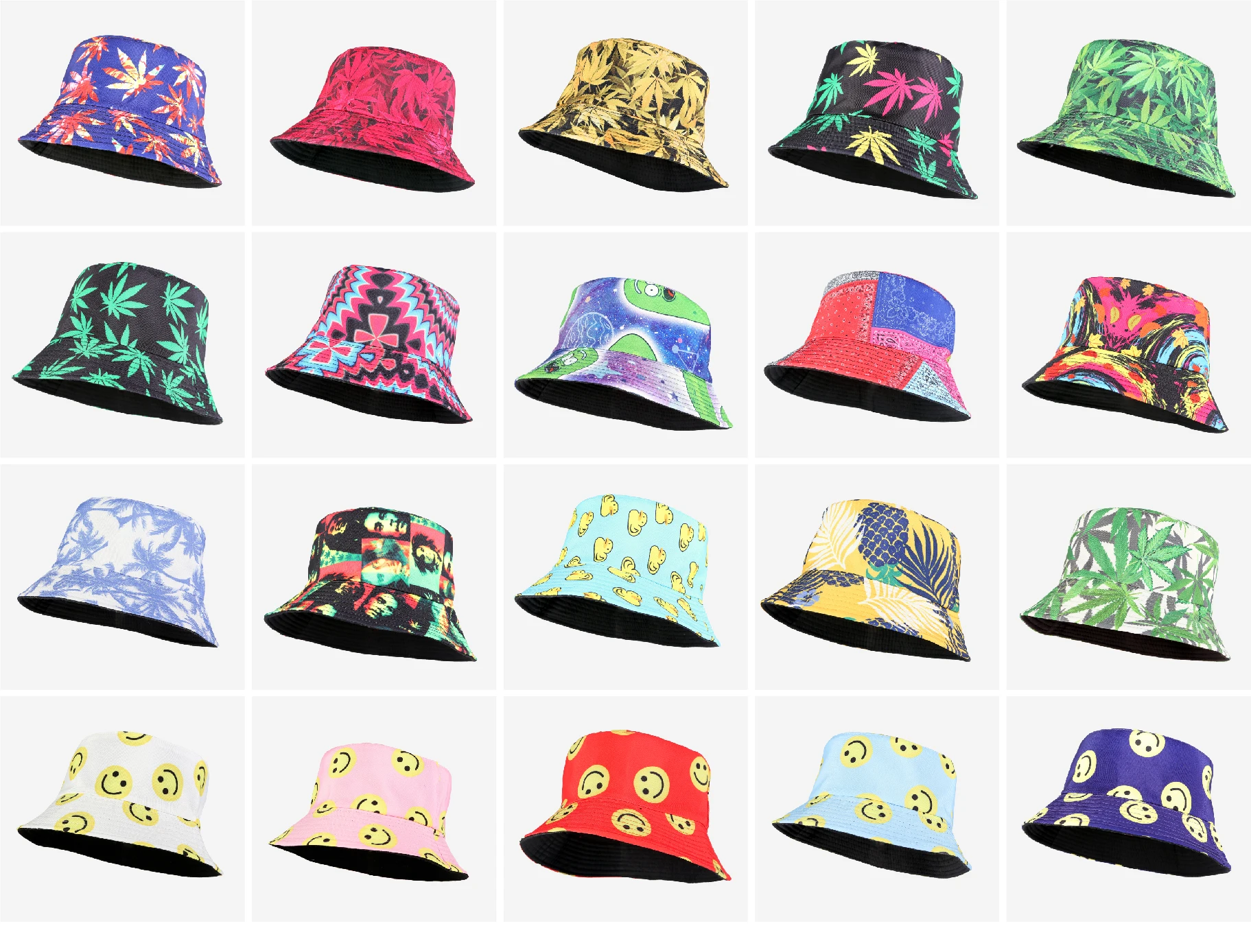 New Creative Printing Multiple Designs Unisex Fisherman Hat Reversible ...