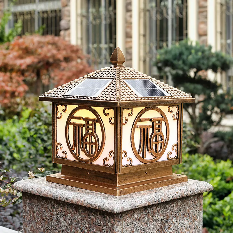 Solarbetriebene LED-Außenwandlampe, wasserdicht, zur Montage an Zäunen und Torpfosten, chinesischer Stil für den Einsatz im Außenbereich und im Garten