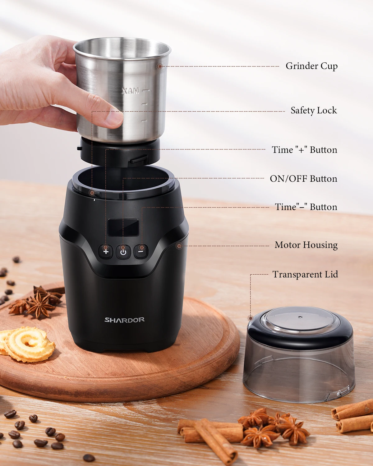 Adjustable Grind Setting Timer Automatic Mill  Electric Conical Blades Coffee Bean Grinder Stainless Steel Electric