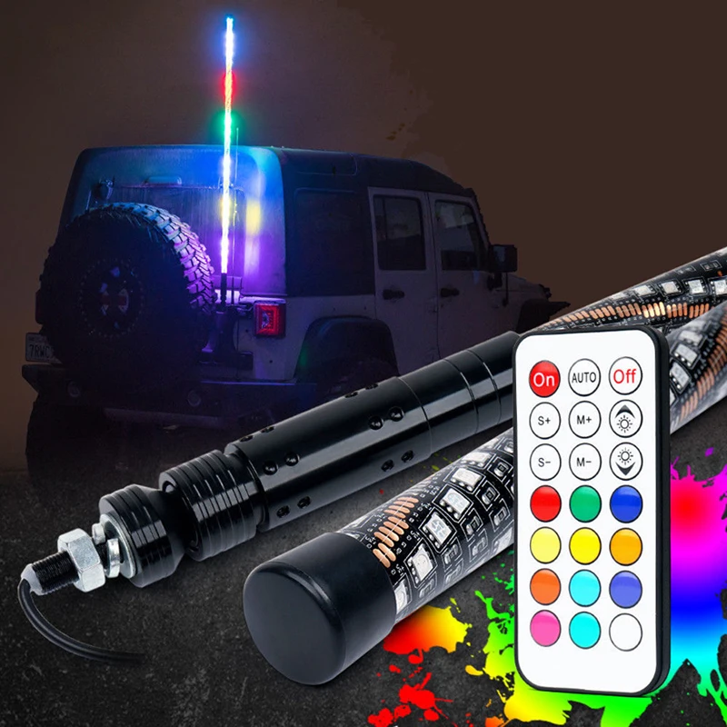 Remote Control Antenna Accessories RGB 360 Degree Spiral LED Whip Light for UTV Off Road Vehicle ATV Car
