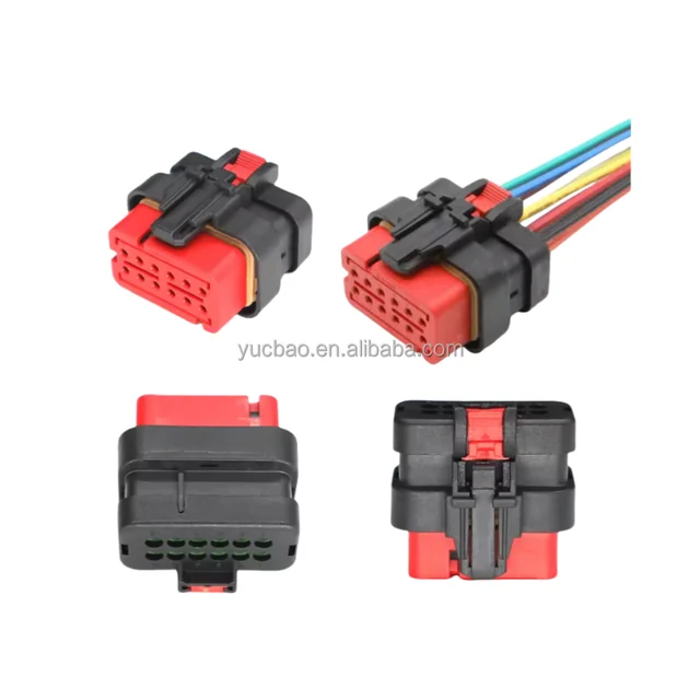 776437-1 12 Pin Female Amplified Sealed Waterproof Automotive Wire Harness Connector Red Plug with Copper Contacts