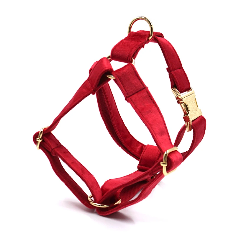 New Arrival Red Velvet Dog Collar and Leash Poop Bag Holder Puppies Accessories - Image 5