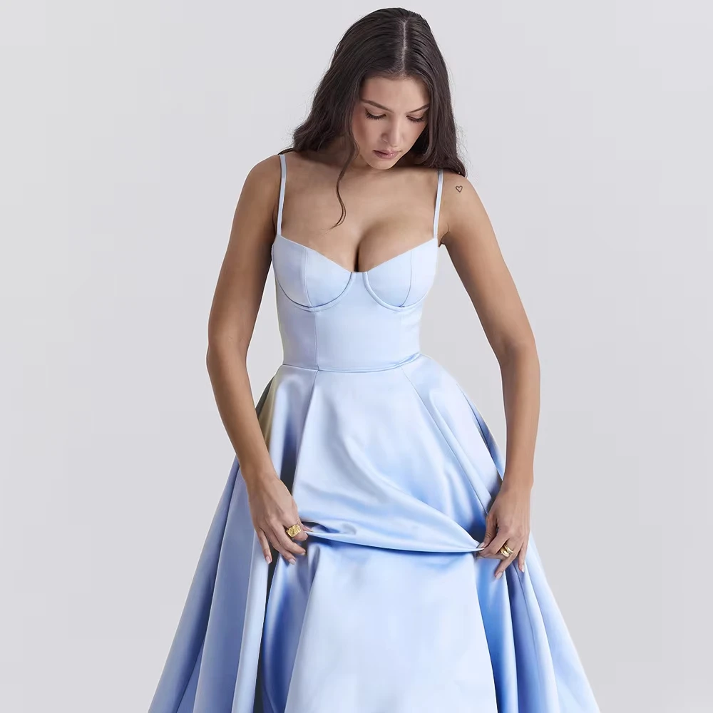 strapless open back dress A-line Light Sky Blue Elegant Long Prom Dress Princess Quinceanera TKL –  SELINADRESS