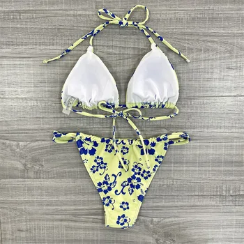 Custom Design Curvy Print Beach Swimming Bikini For Women Flattering High Leg Swimwear For All