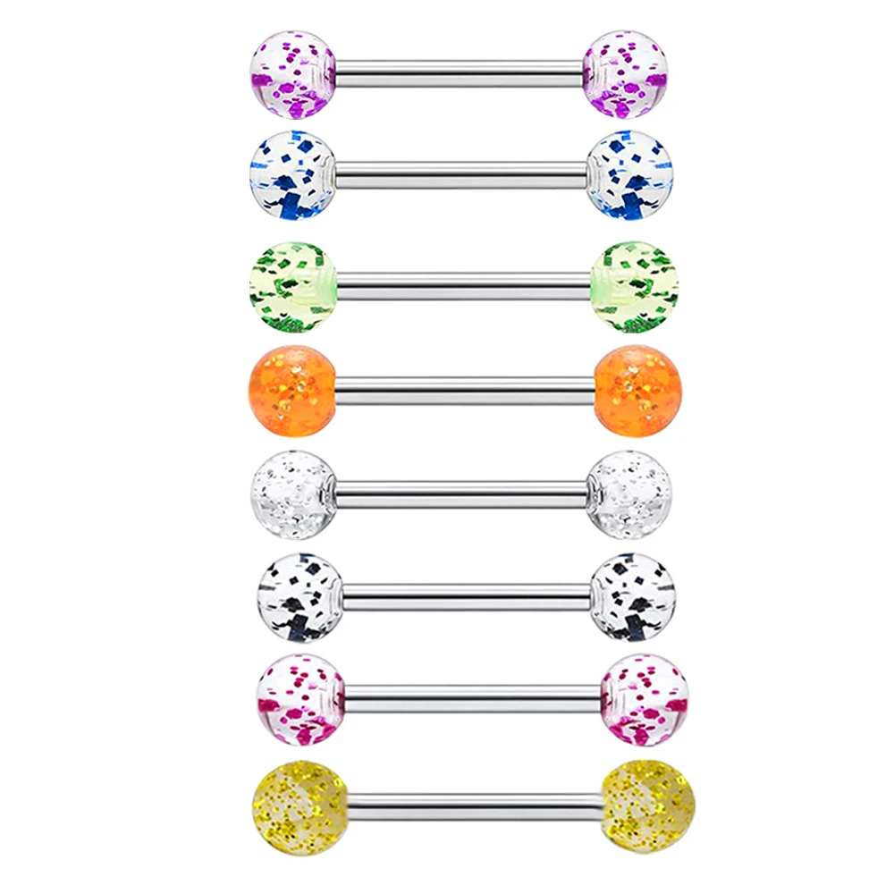 thumbnail image 2 of Tongue Rings Plastic With Stainless Steel Tongue Ring Nipple Rings Multi Color Tongue Nipple Piercing Jewelry 16mm Body Piercing 2 of 11