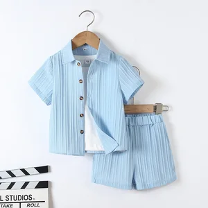 Summer Handsome Gentleman Little Boy Clothes Solid Color Short Sleeve Shirt Shorts Two Piece Formal Suit Kids Wear